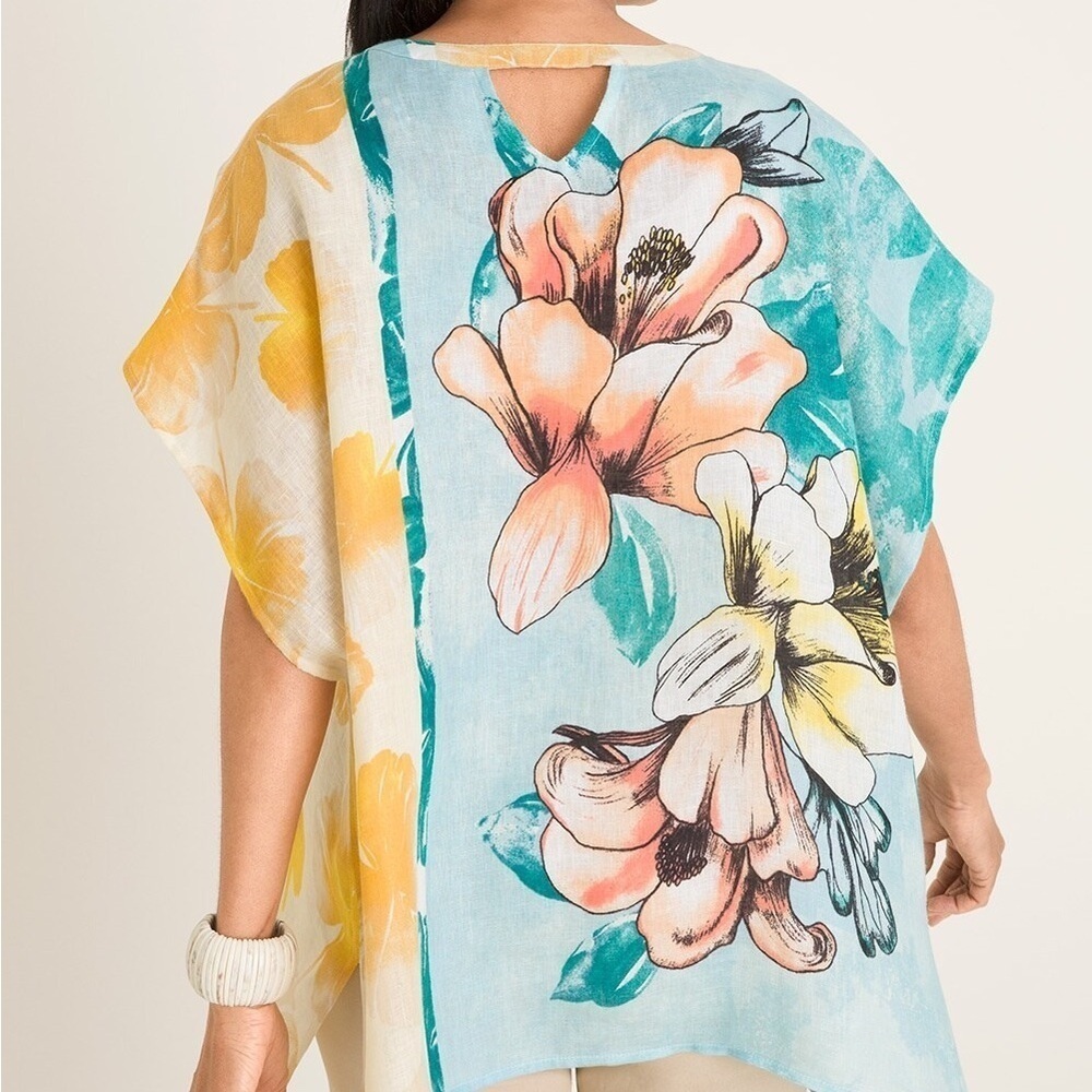 Chico’s Tropical Bloom-Print Linen Poncho - Picture 3 of 6